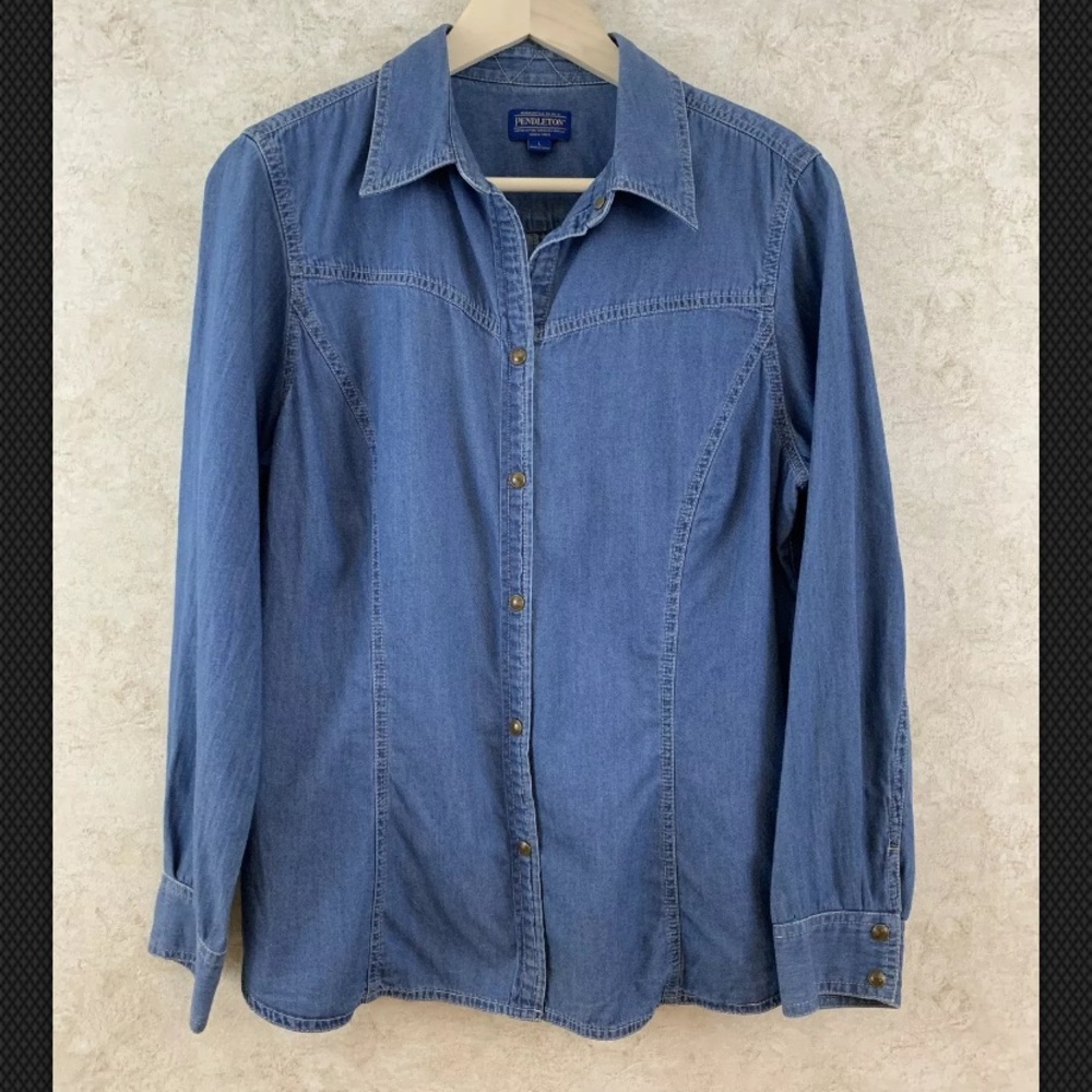 Pendleton Denim Snap Shirt Womens Sz Large